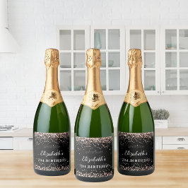 Birthday Party Black Rose Gold Glitzer Name