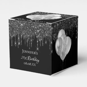 Birthday Party Black Silber Glitzer Ballons Geschenkschachtel