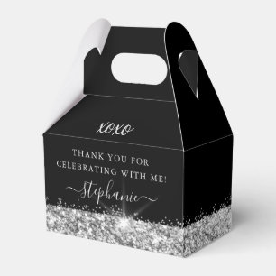 Birthday Party Black Silver Glitzer Confetti Geschenkschachtel