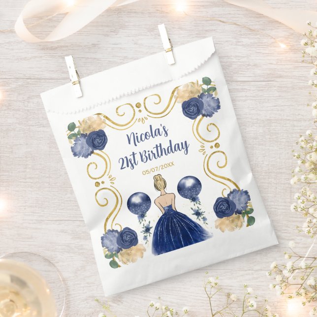 Birthday Party Blonde Princess in Navy Blue Geschenktütchen (Ausgeschnitten)