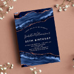 Birthday Party Blue Age Marmor Rose Gold Einladungspostkarte<br><div class="desc">Eine moderne,  stilvolle und glamouröse Einladung für eine 30. Geburtstagsfeier (oder jedes Alter). Blau und Rose goldfarben,  Marmorboden. Der Name ist mit einem modernen handgeschriebenen Stilskript geschrieben. Personalisieren Sie Ihre Party-Daten und fügen Sie sie hinzu.</div>