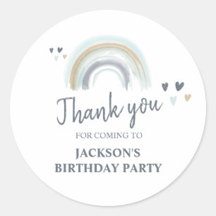 Birthday Party Blue Boho Rainbow Vielen Dank Runder Aufkleber
