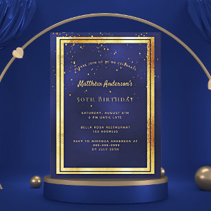 Birthday Party Blue Gold glänzende Einladung Postkarte