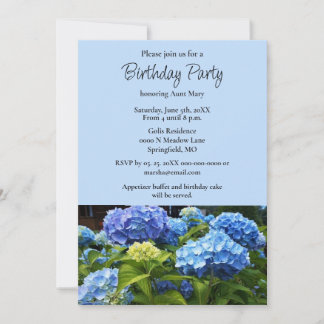 Birthday Party Blue Hydrangea Blume Einladung