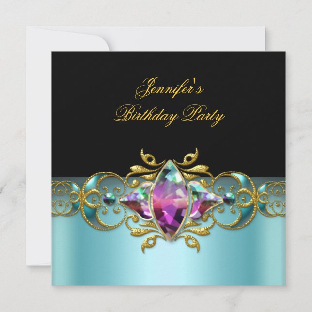 Birthday Party Blue Lilac Pink Verziertes Bild Einladung (Vorderseite)