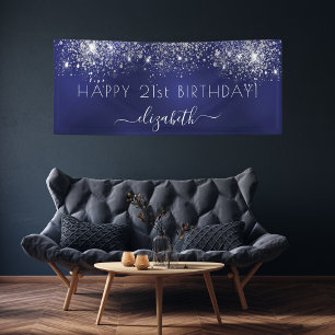 Birthday Party Blue silber Glitzer Staubname Banner