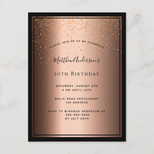 Birthday Party Bronze braune schwarze Einladung Postkarte
