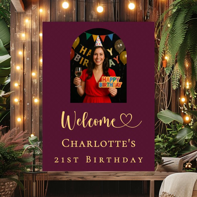 Birthday party burgundy arch photo welcome poster (Von Creator hochgeladen)