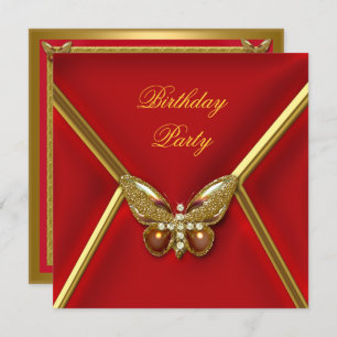 Birthday Party Butterfly Deep Red Gold Image Einladung