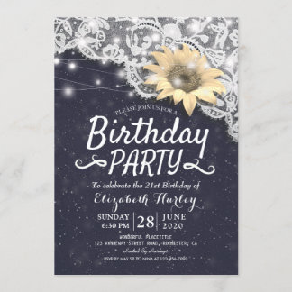 Birthday Party Chic Lace Sonnenblumen String Light Einladung