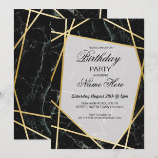 Birthday Party Einladung Elegantes Schwarzes Marmo