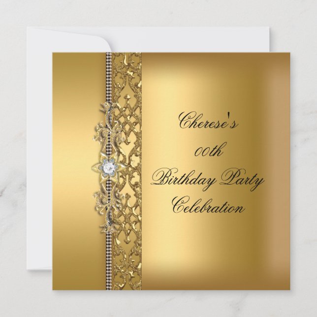 Birthday Party Elegante Gold Diamond Einladung (Vorderseite)