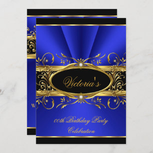 Birthday Party Elegante Royal Blue Gold Black Einladung