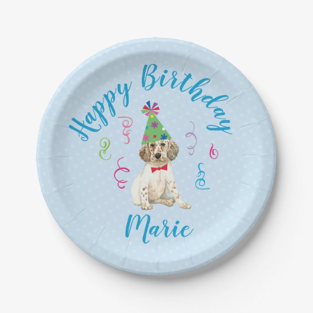 Birthday Party English Setter Paper Plate Pappteller (Vorderseite)