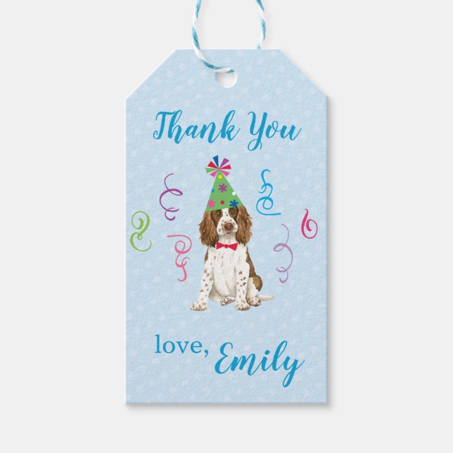 Birthday Party English Springer Spaniel Danke Geschenkanhänger (Vorderseite)