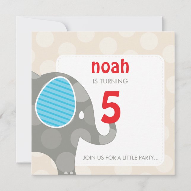 BIRTHDAY PARTY ERSUCHT: Elefant + Nummer 4SQ Einladung (Vorderseite)