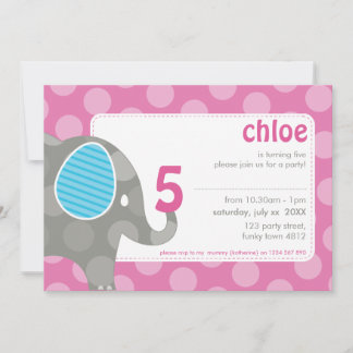 BIRTHDAY PARTY ERSUCHT: Elefant + Nummer 5L Einladung