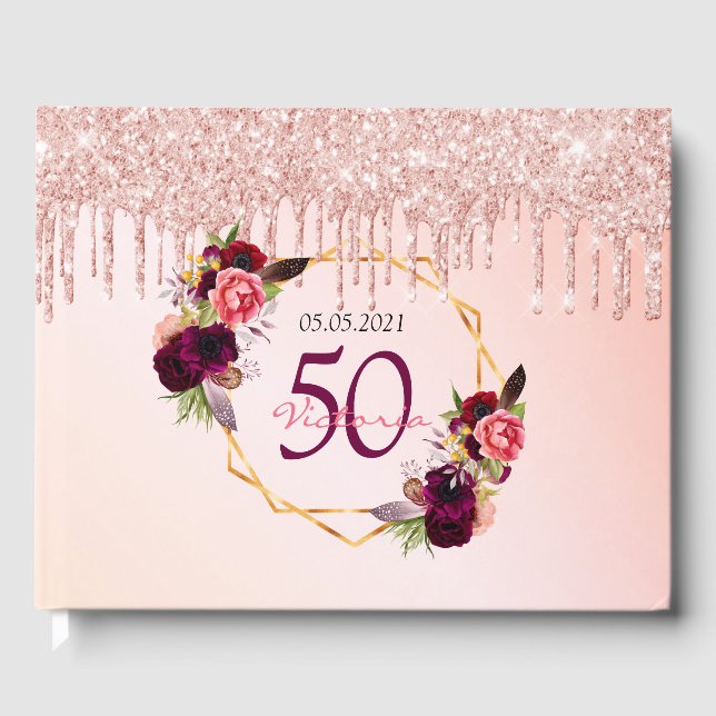 Birthday Party florals geometrische Glitzer Rose Gästebuch (Vorderseite)