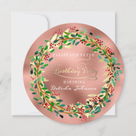 Birthday Party Florals Woodland Green Rose Gold Einladung