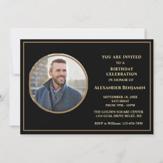 Birthday Party Foto Black Gold Personalisierung Einladung