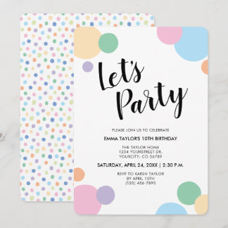 Birthday Party Fun Rainbow Confetti Ballon Dots Einladung