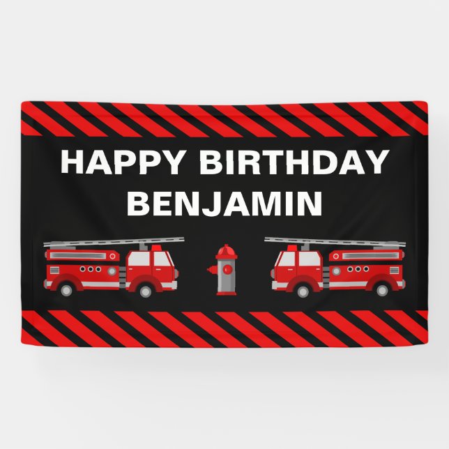 Birthday Party für Feuerwehrfahrzeuge Banner (Horizontal)