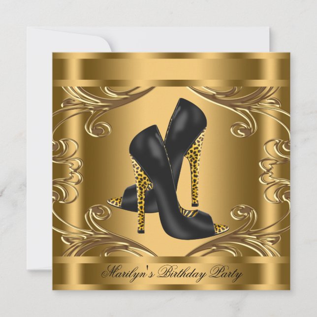 Birthday Party für Frauen in Schwarz und Gold Einladung (Vorderseite)