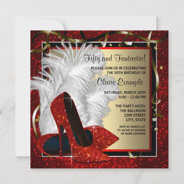 Birthday Party für Frauen in Schwarz und Rot Einladung (Vorderseite)