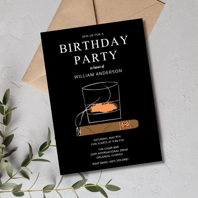 Birthday Party für Zigarren und Whisky Einladung (Cigar and Whisky Men's Birthday Party Invitation)