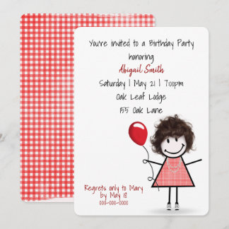 Birthday Party Girl mit Red Balloon Einladung