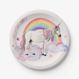 Birthday Party Girl Rainbow Balloons Unicorn Pink Pappteller