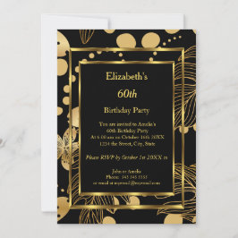 Birthday Party Gold Black Floral Einladung