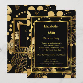 Birthday Party Gold Black Floral Einladung