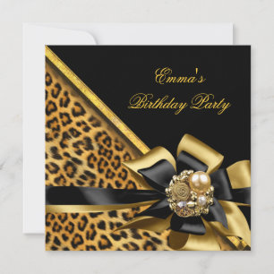 Birthday Party Gold Black Leopard Image Einladung