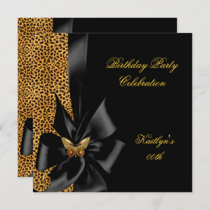 Birthday Party Gold Cheetah Black Butterfly Einladung