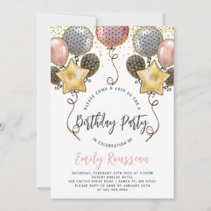 Birthday Party Gold Confetti Balloons Einladung