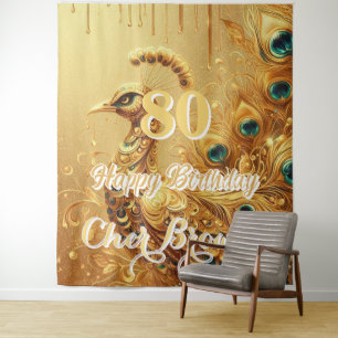 Birthday Party Gold Driving Glitzer Peacock Wandteppich
