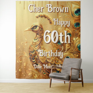 Birthday Party Gold Driving | Glitzer Peacock Wandteppich