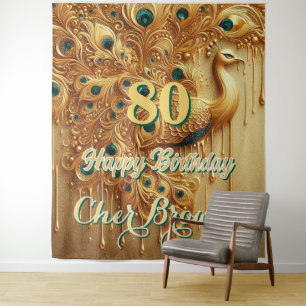 Birthday Party Gold Driving Glitzer Peacock Wandteppich