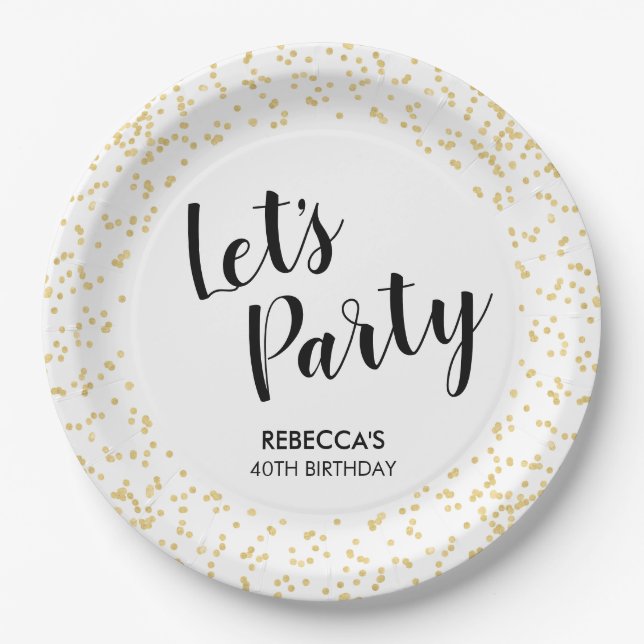 Birthday Party Gold Imitats Foil Confetti Let's Pa Pappteller (Vorderseite)