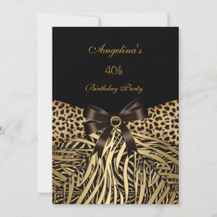Birthday Party Gold Leopard Brown Black Bow Einladung