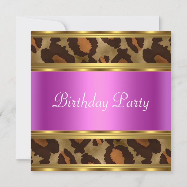 Birthday Party Gold Pink Leopard Einladung (Vorderseite)