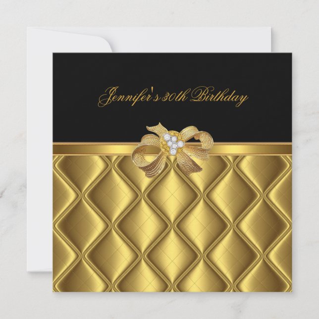 Birthday Party Gold Tile Trimm Black Diamond Einladung (Vorderseite)