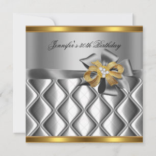 Birthday Party Gold Tile Trimm Silver Gray Diamond Einladung