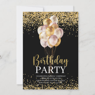 Birthday Party Gold und Black Personalisiert Einladung