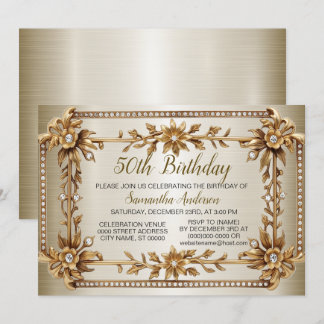 Birthday Party Gold Verziert Rectangle Dimond Blum Einladung