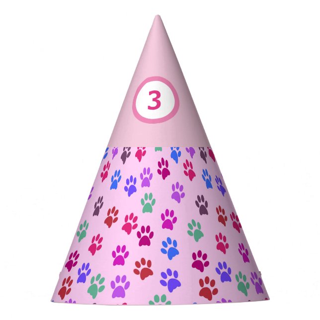 Birthday Party Hat Dog Paw druckt rosa Muster Partyhütchen (Vorderseite)