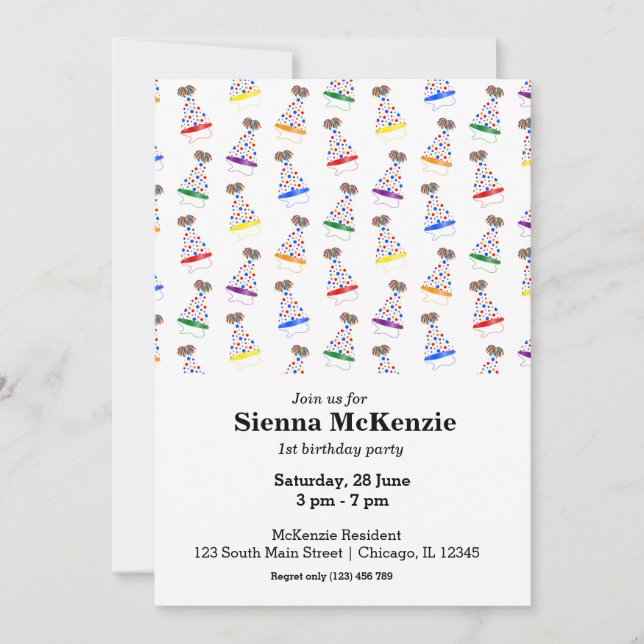 Birthday Party hats Regenbogen Einladung (Vorderseite)