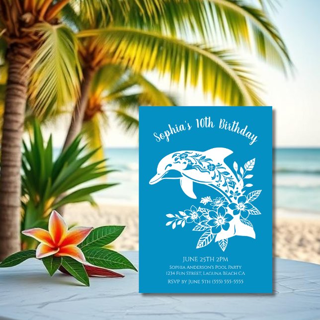 Birthday Party-Hawaiian Dolphin Tropical Blume Einladung (Hawaiian Dolphin, Flippin Fabulous, Islander Summer, Beach, Fisherman Trend, wine tumbler,)
