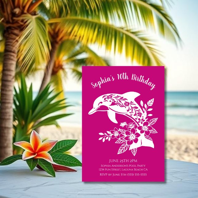 Birthday Party-Hawaiian Dolphin Tropical Blume Einladung (Hawaiian Dolphin, Flippin Fabulous, Islander Summer, Beach, Fisherman Trend, wine tumbler,)